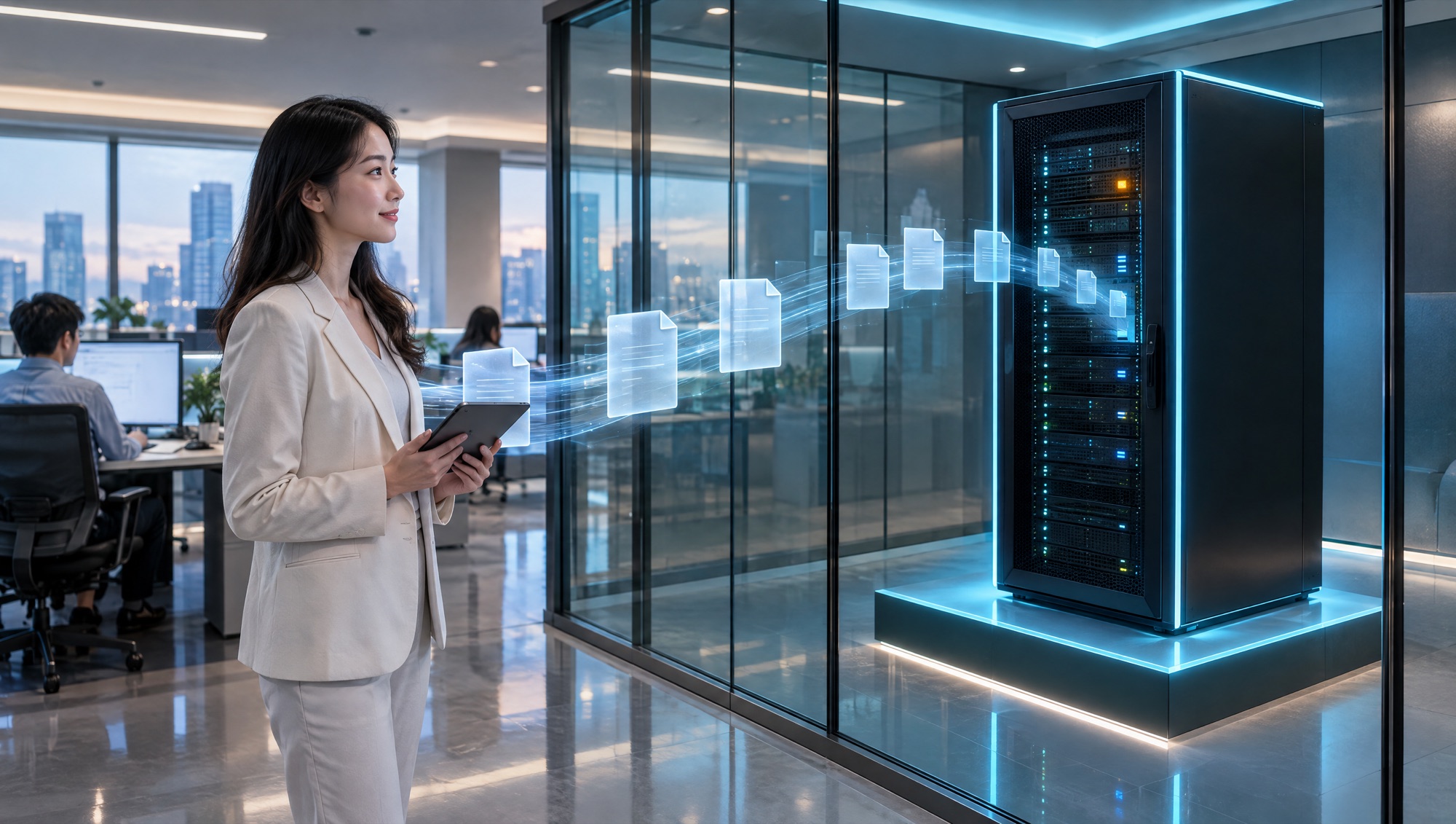 An AI model installed inside the company: documents come in for the AI to read without leaving the organization