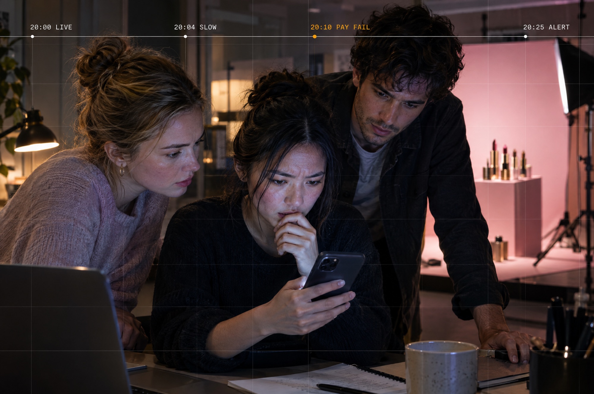 The team learns about the problem from customer comments, twenty-five minutes after the campaign starts